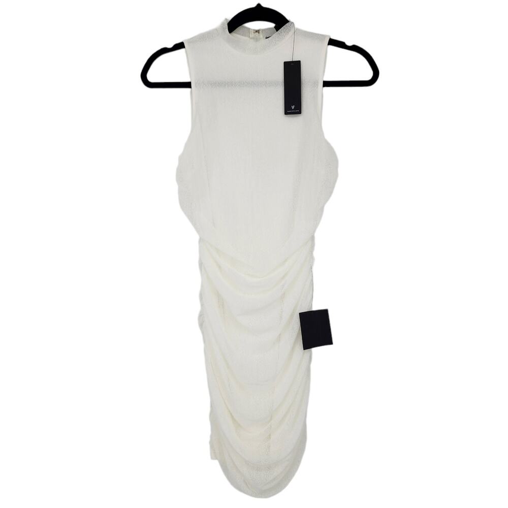 Lulu’s The Modern Movement White Mesh Ruched Mock Neck Mini Dress Size Medium
